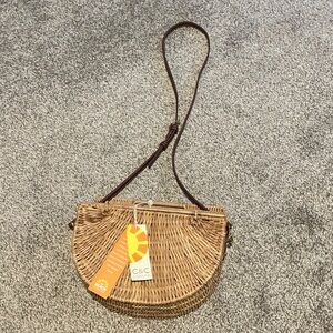 NEW WITH TAG C&C CALIFORNIA HALF MOON RATTAN WICKER CROSSBODY BAG